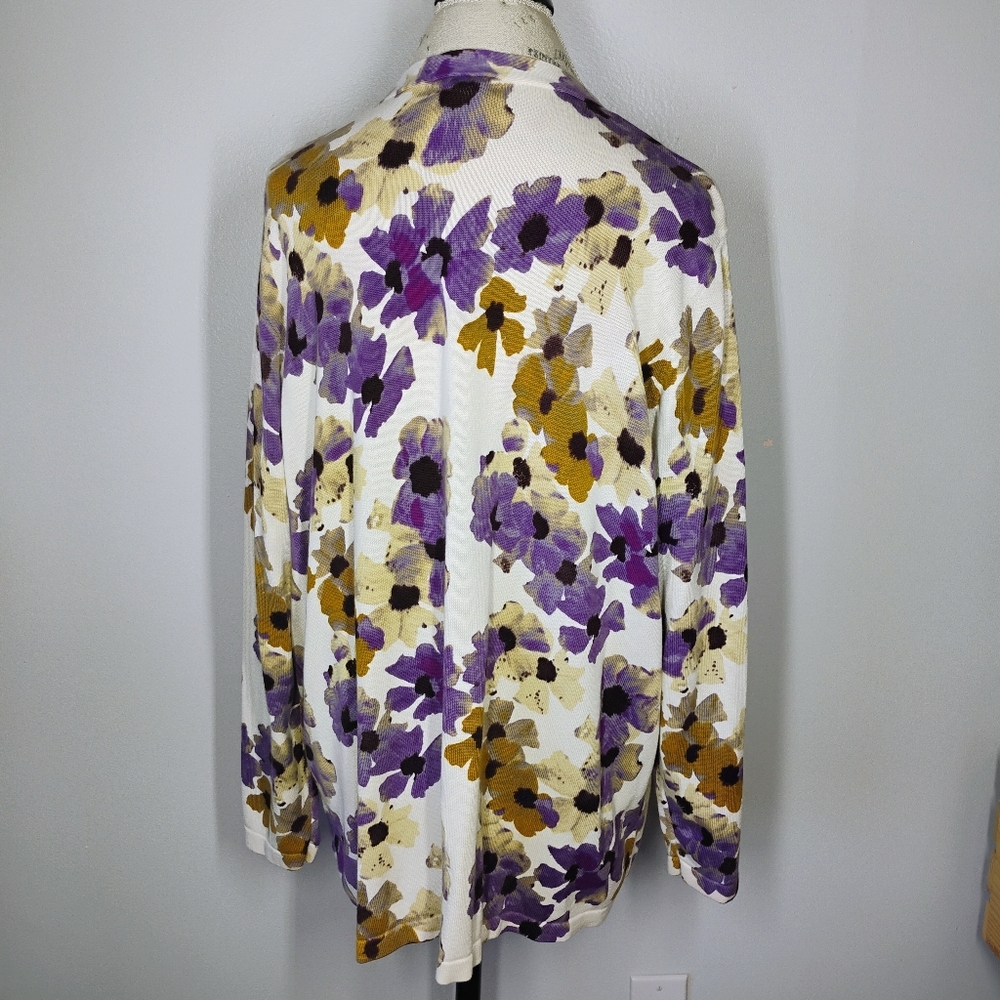 Coldwater Creek Floral Cardigan White Purple Plus 2X Spring Casual Contemporary - Picture 4 of 10